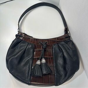 Vintage Brighton Black Leather & Brown Croc Embossed Shoulder Bag – Tassel